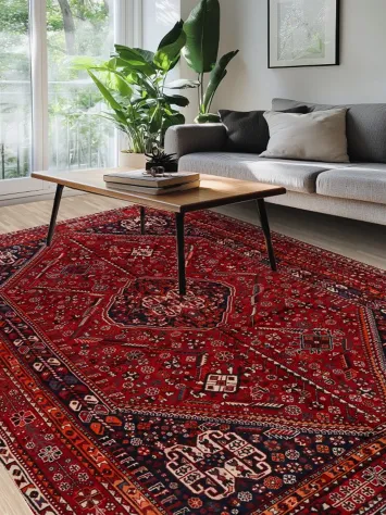 Vintage Tribal Geometric Shiraz Persian Area Rug 7x11