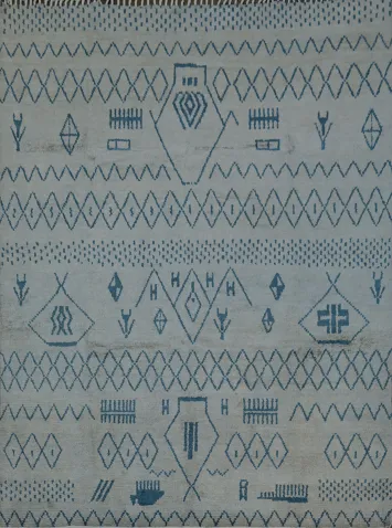 Tribal Geometric Soft Moroccan Blue Rug for Modern Interiors 8x10