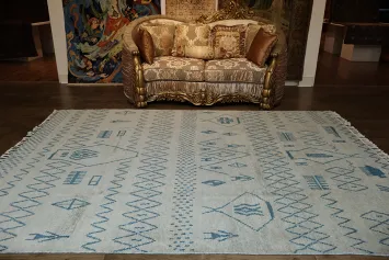 Tribal Geometric Soft Moroccan Blue Rug for Modern Interiors 8x10