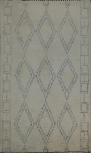 Chic and Minimalist Gray and Beige Moroccan Rug with Geometric Diamond Theme 5x8