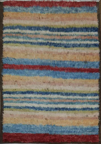 Soft and Stylish Moroccan Shag Rug with Bold Color Stripes 7x9