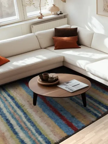 Soft and Stylish Moroccan Shag Rug with Bold Color Stripes 7x9