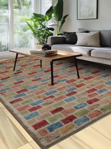 Colorful Brick Design Moroccan Berber Rug Perfect for Lively Living Spaces 8x11