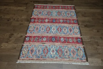 Artistic Red and Blue Striped Rug Adds Colorful Flair 5x8