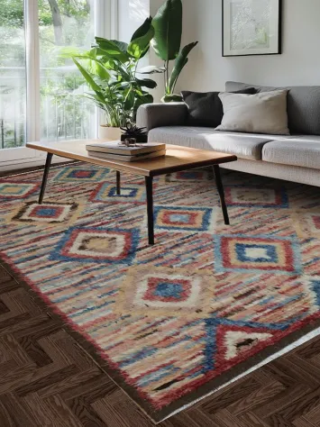 Eclectic Design Moroccan Rug with Sharp Diamond Motifs – Unique Charm 8x11