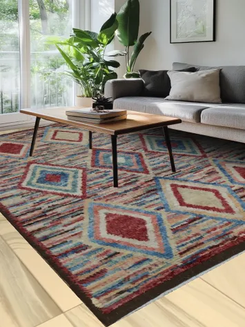 Multicolored Bohemian Diamond Rug with Modern Flair 8x11