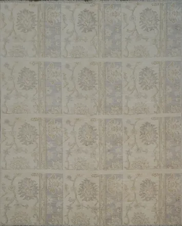 Luxurious Beige and Blue Oushak Turkish Rug with Elegant Floral Patterns 5x6