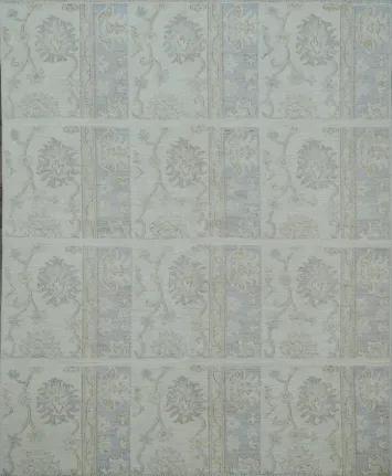 Elegant Faded Blue and Beige Floral Mortar Patterned Oushak Turkish Rug 5x6