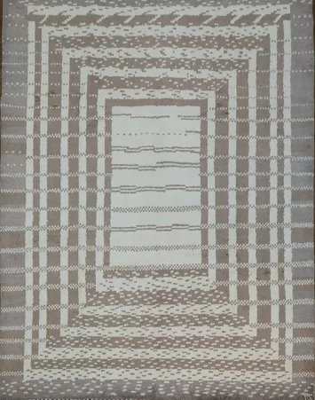 Beige and Ivory Geometric Rug with Hypnotic Design Elements 8x10