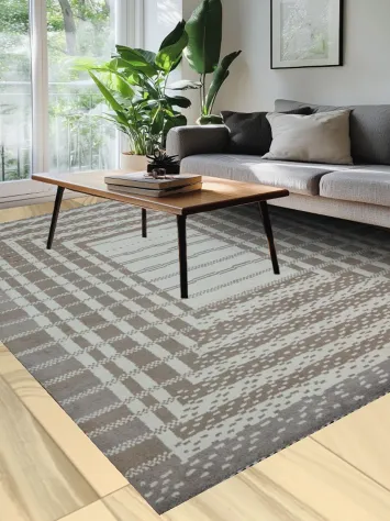 Beige and Ivory Geometric Rug with Hypnotic Design Elements 8x10