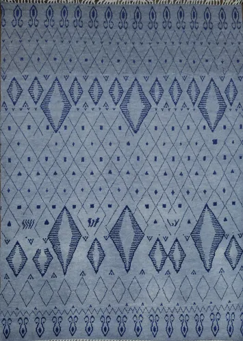Sophisticated Blue Diamond Pattern Moroccan Rug for Modern Homes 9x12
