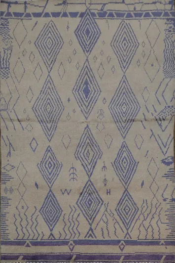 Beige and Blue-Diamond Tribal Art Rug Perfect for Living Areas 6x9