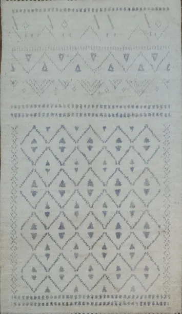 Stylish Minimalist Ivory and Gray Moroccan Rug with Intricate Diamond Pattern 5x8