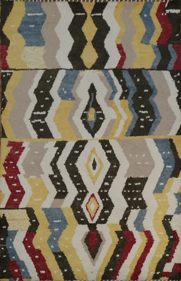 Dynamic Multicolor Moroccan Rug with Bold ZigZag Pattern 5x8