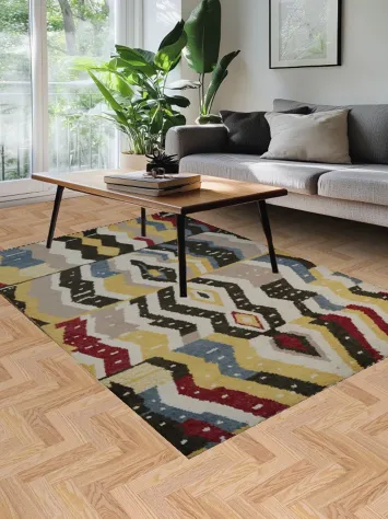 Dynamic Multicolor Moroccan Rug with Bold ZigZag Pattern 5x8