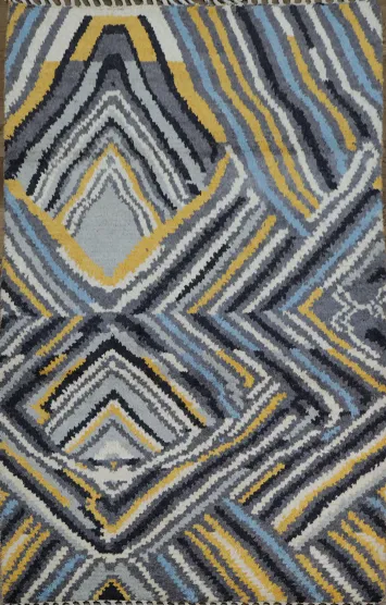 Vibrant Waves: Contemporary Blue and Yellow Patterned Rug 4x6