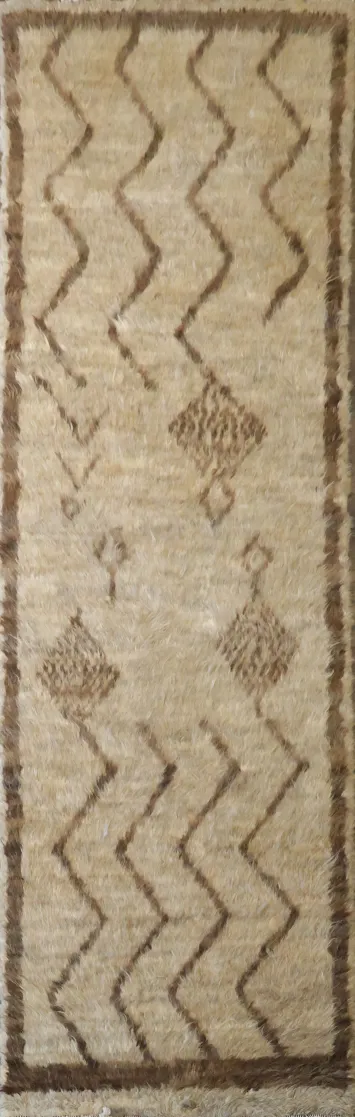 Moroccan Berber Beige Rug with Unique Rustic Geometric Design 2x8 ft
