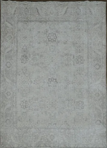 Muted Beige Gray Tabriz Distressed Persian Area Rug 6x9