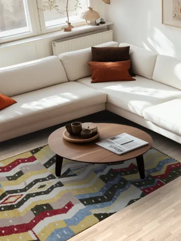 Vibrant Zigzag Pattern Moroccan Rug in Earthy Tones and Bold Accents 5x8