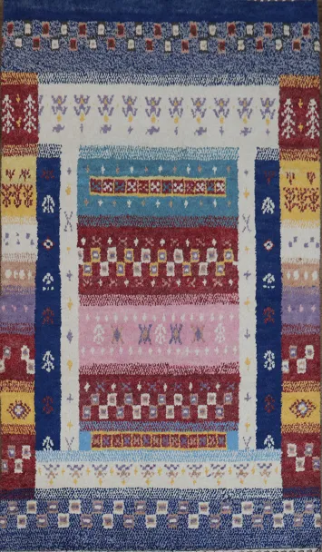 Vibrant Multicolored Artistic Moroccan Patchwork Style Rug Design 5x8