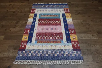 Vibrant Multicolored Artistic Moroccan Patchwork Style Rug Design 5x8