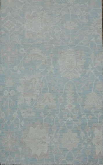 Elegant Sky Blue Oushak Turkish Rug with Intricate Floral Patterns 5x9