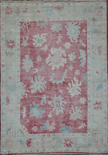 Elegant Floral Red Oushak Turkish Rug with Timeless Vintage Aesthetic and Soft Hues 6x9