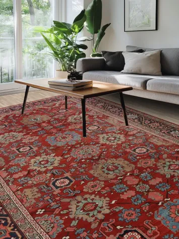 Pre-1900 Antique Heriz Serapi Vegetable Dye Persian Rug 8x12