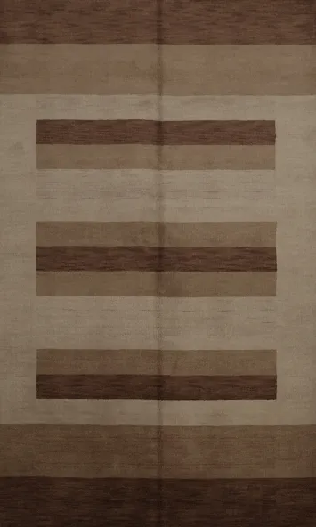 Stylish Toned Gabbeh Area Rug 6x8 with Horizontal Stripe Pattern