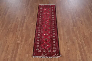 Geometric Red Bokhara Oriental Runner Rug 2x6