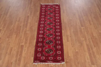 Geometric Red Bokhara Oriental Runner Rug 2x6