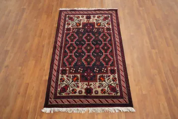 Navy Blue Geometric Balouch Oriental Area Rug 3x6