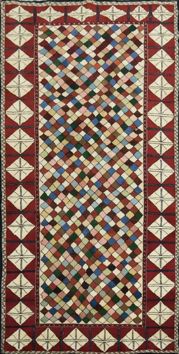Bold and Colorful Checkered Gabbeh Persian Rug for Contemporary Spaces 4'x8'