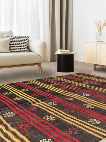 Vintage Tribal Hand-Woven Kilim Turkish Area Rug 7x10