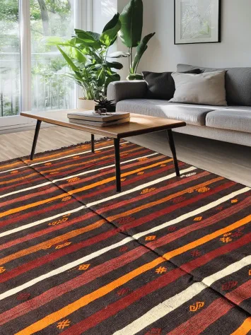 Tribal Stripe Kilim Turkish Area Rug 7x10