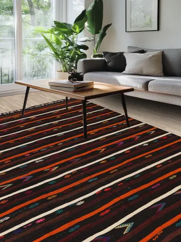 Tribal Stripe Kilim Turkish Area Rug 7x10