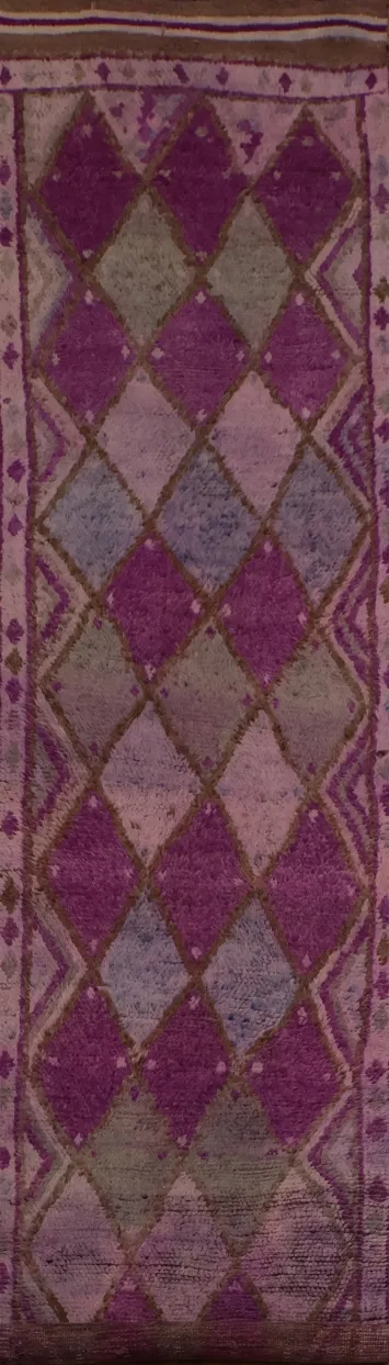 Vintage Purple Geometric Moroccan Runner Rug 3x14