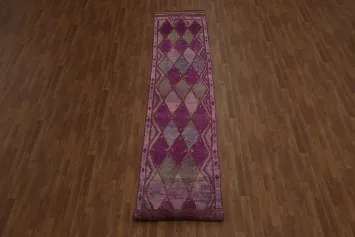 Vintage Purple Geometric Moroccan Runner Rug 3x14