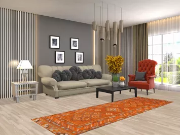 Orange Geometric Moroccan Oriental Runner Rug 3x8