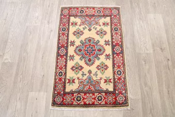 Geometric Ivory Super Kazak Oriental Area Rug 2x3