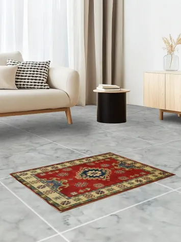 Elegant Red and Beige Accent Rug with Classic Patterns 2x3