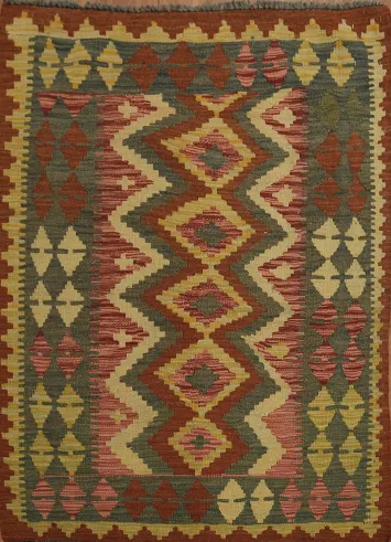 Geometric Reversible Kilim Oriental Area Rug 3x4