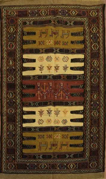 Tribal Sumak Kilim Hand-Woven Persian Area Rug 3x6