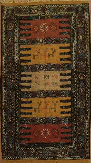 Tribal Sumak Kilim Hand-Woven Persian Area Rug 3x6