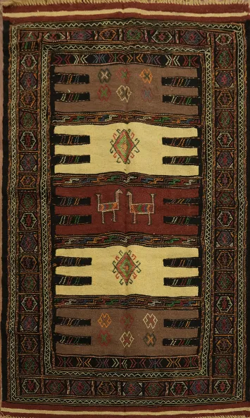 Tribal Sumak Kilim Hand-Woven Persian Area Rug 3x6