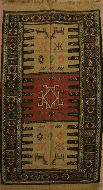 Bold Tribal Design Kilim Persian Rug in Earthy Colors for a Rustic Touch 3x6