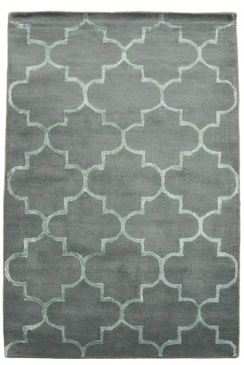 Modern Geometric Trellis Rug in Chic Gray with Aqua Accents 4x6
