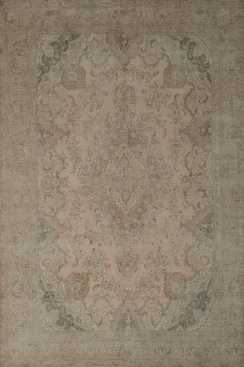Distressed Muted Pink Tabriz Persian Large Rug 9x13