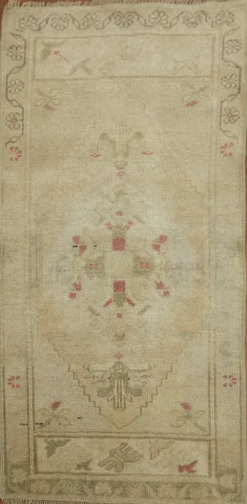 Vintage Muted Beige Turkish Rug with Subtle Motifs 2x3