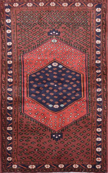 Rustic Charm with Persian Red Geometric Patterned Hamedan Rug 3x5